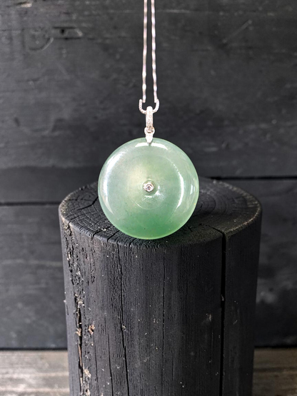 Tagawa Round Burmese A-Jadeite 22.00 mm Donut Charm Pendant (with 18K White Gold and White Diamonds) - Certified