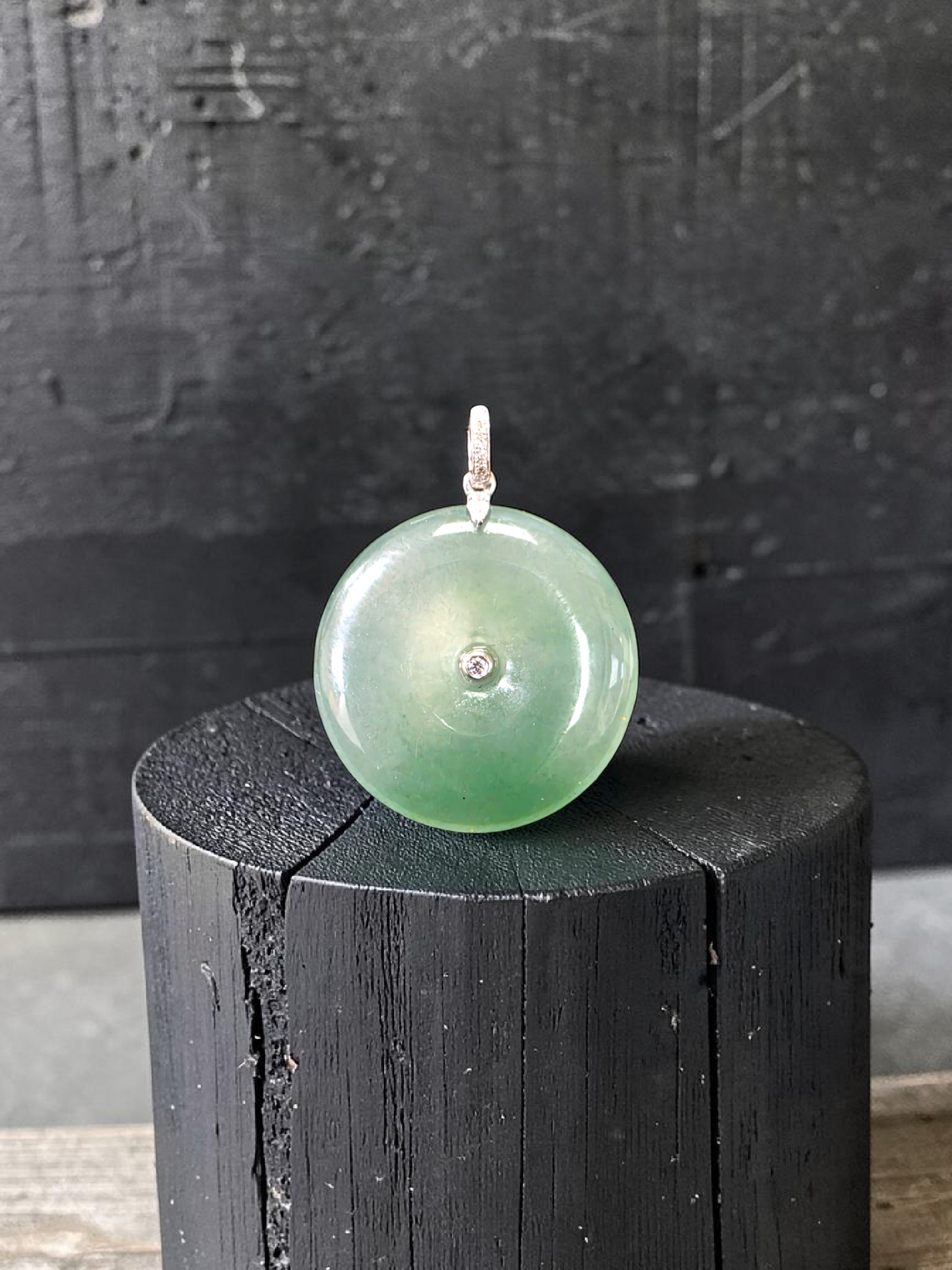 Tagawa Round Burmese A-Jadeite 22.00 mm Donut Charm Pendant (with 18K White Gold and White Diamonds) - Certified