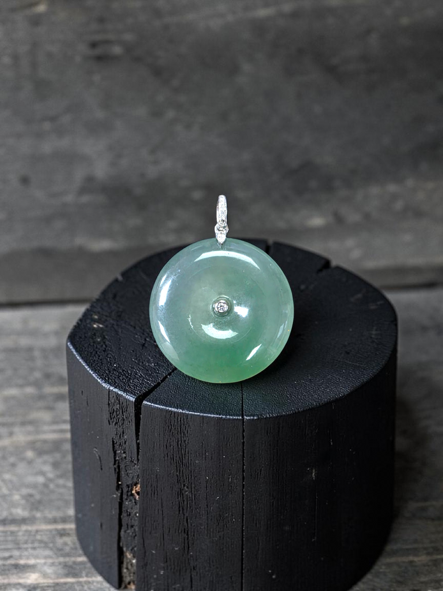 Tagawa Round Burmese A-Jadeite 22.00 mm Donut Charm Pendant (with 18K White Gold and White Diamonds) - Certified