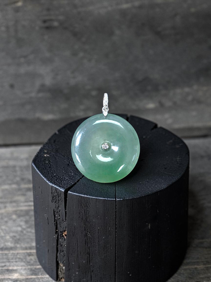 Tagawa Round Burmese A-Jadeite 22.00 mm Donut Charm Pendant (with 18K White Gold and White Diamonds) - Certified