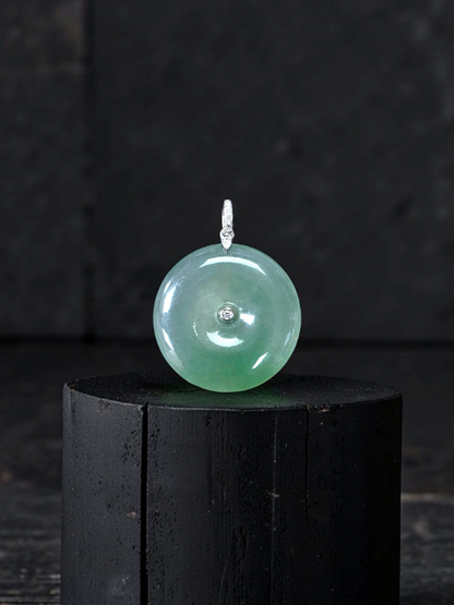 Tagawa Round Burmese A-Jadeite 22.00 mm Donut Charm Pendant (with 18K White Gold and White Diamonds) - Certified
