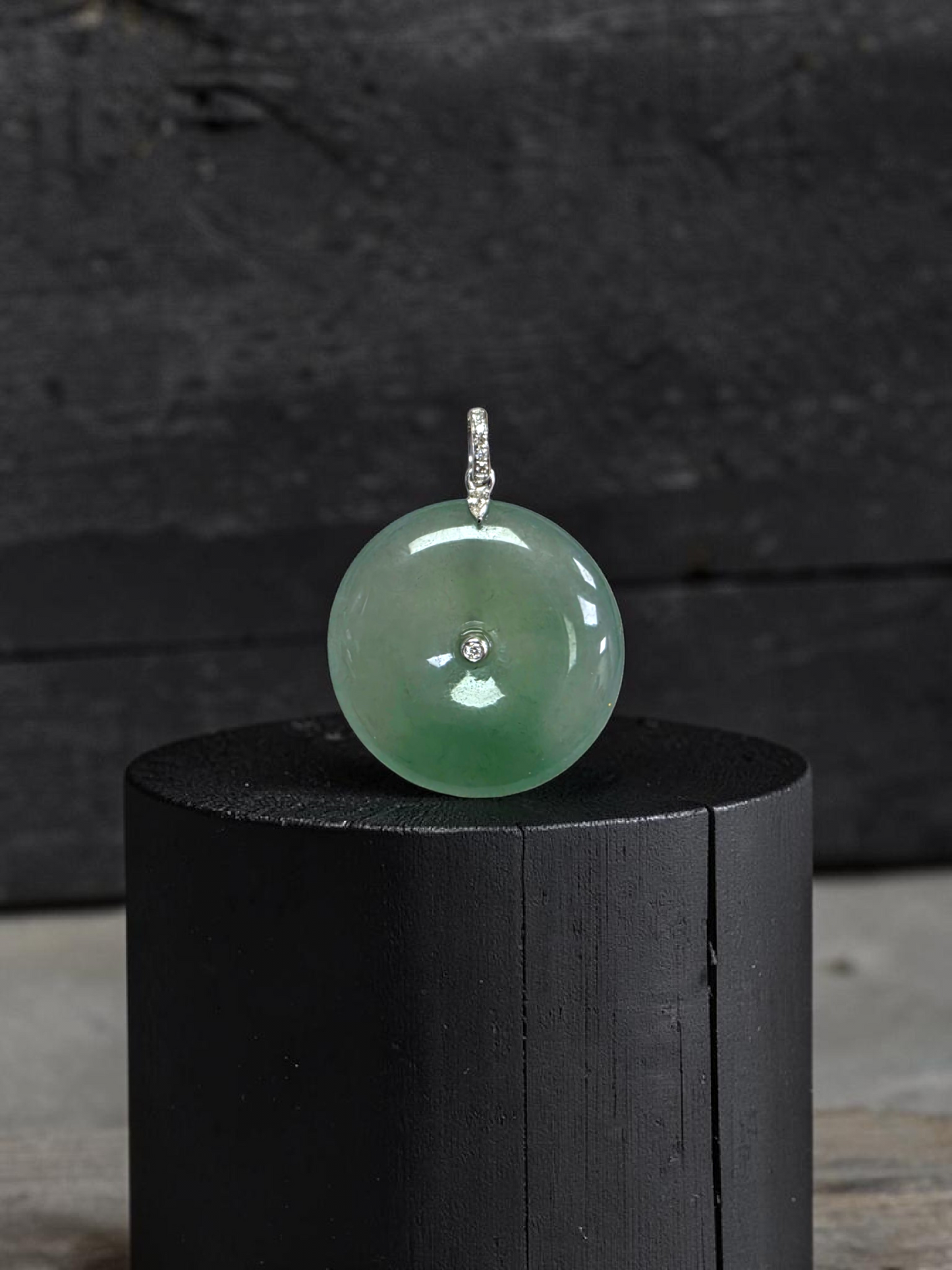 Tagawa Round Burmese A-Jadeite 22.00 mm Donut Charm Pendant (with 18K White Gold and White Diamonds) - Certified