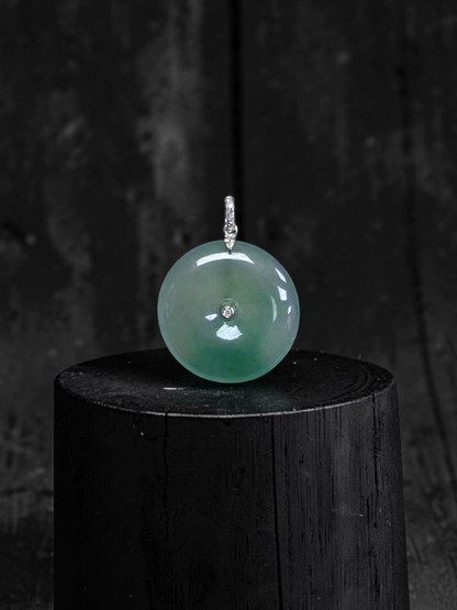 Tagawa Round Burmese A-Jadeite 22.00 mm Donut Charm Pendant (with 18K White Gold and White Diamonds) - Certified