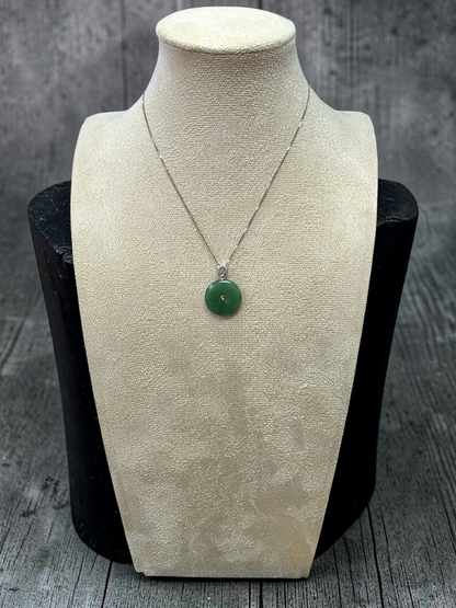 Omuta Round Burmese A-Jadeite 17.30 mm Donut Charm Pendant (with 18K White Gold and White Diamonds) - Certified