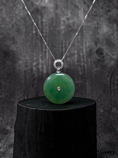 Omuta Round Burmese A-Jadeite 17.30 mm Donut Charm Pendant (with 18K White Gold and White Diamonds) - Certified