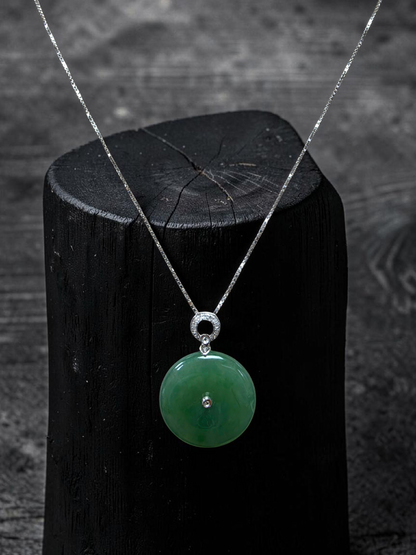 Omuta Round Burmese A-Jadeite 17.30 mm Donut Charm Pendant (with 18K White Gold and White Diamonds) - Certified