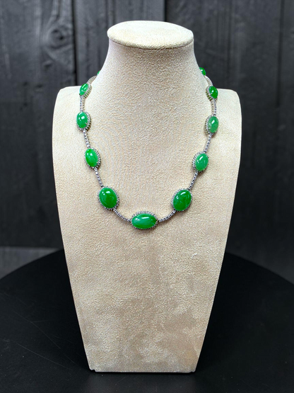Ginza (MADE IN JAPAN) Burmese A-Jadeite Necklace (with 18K White Gold and White Diamonds) - Certified