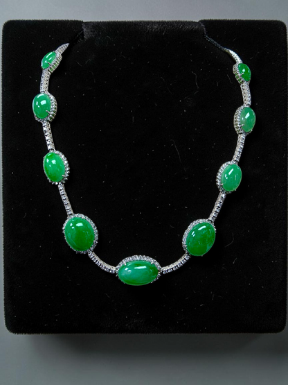 Ginza (MADE IN JAPAN) Burmese A-Jadeite Necklace (with 18K White Gold and White Diamonds) - Certified