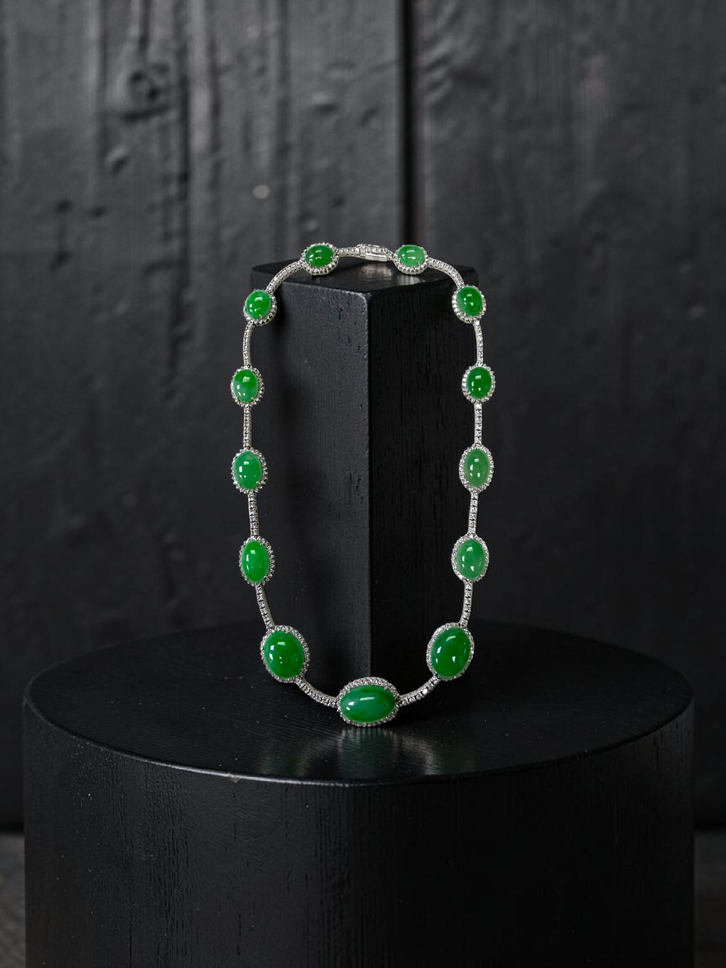 Ginza (MADE IN JAPAN) Burmese A-Jadeite Necklace (with 18K White Gold and White Diamonds) - Certified