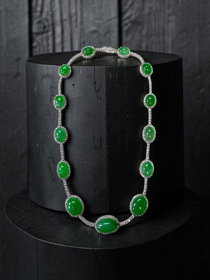 Ginza (MADE IN JAPAN) Burmese A-Jadeite Necklace (with 18K White Gold and White Diamonds) - Certified
