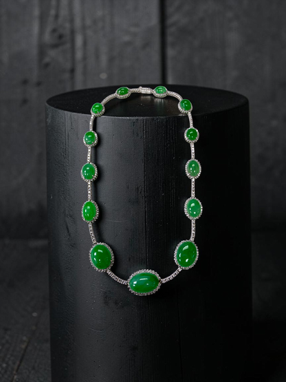 Ginza (MADE IN JAPAN) Burmese A-Jadeite Necklace (with 18K White Gold and White Diamonds) - Certified