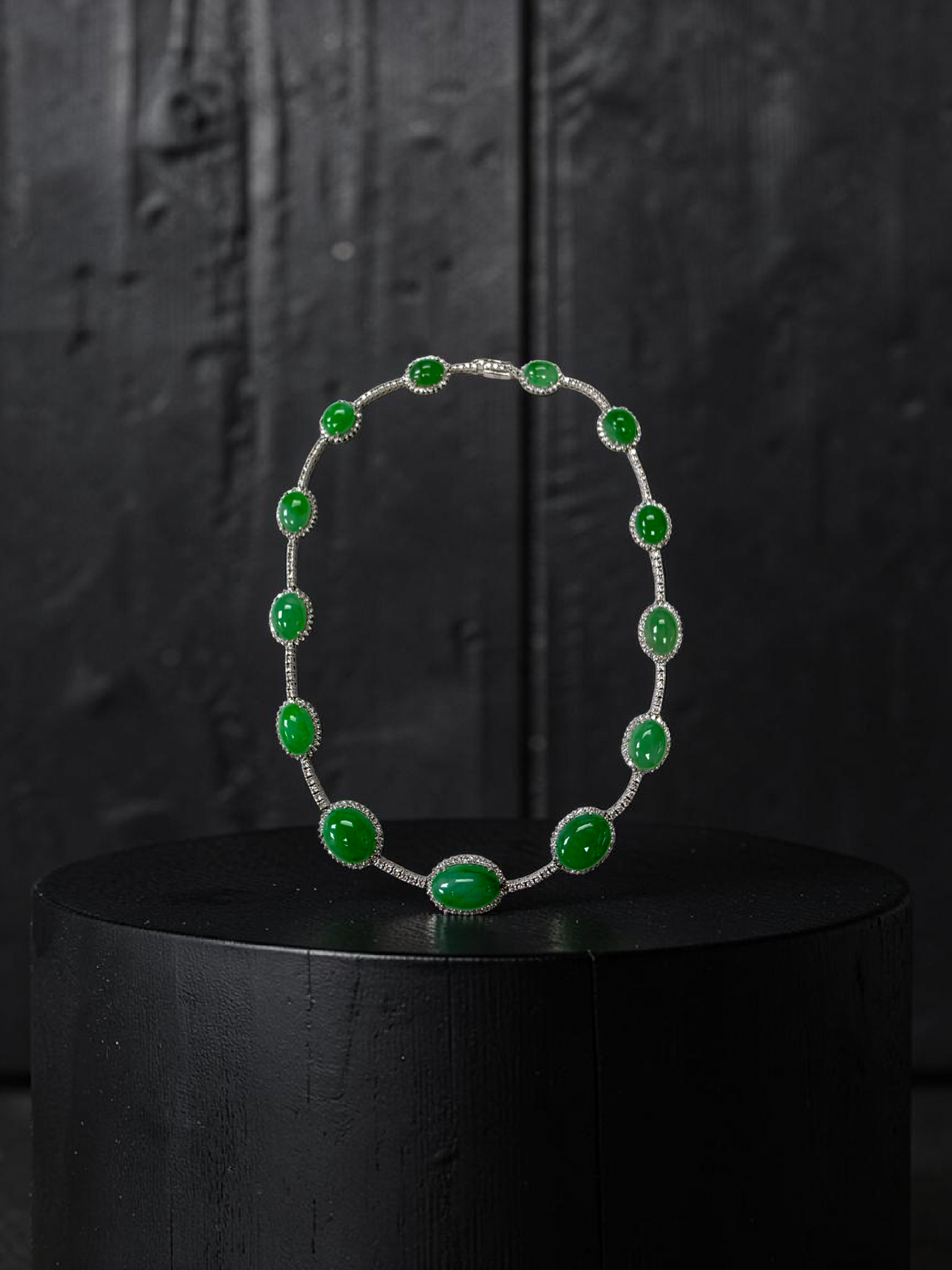 Ginza (MADE IN JAPAN) Burmese A-Jadeite Necklace (with 18K White Gold and White Diamonds) - Certified
