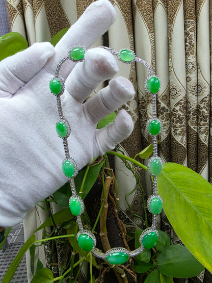 Ginza (MADE IN JAPAN) Burmese A-Jadeite Necklace (with 18K White Gold and White Diamonds) - Certified