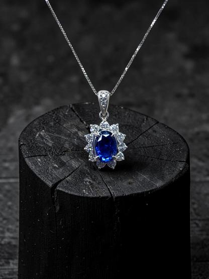 Kazuno 2.19cts. Made in JAPAN Natural No Heat Sri Lankan Royal Vivid Blue Sapphire Pendant (with PT900 and Natural Diamonds) - GIA Certified