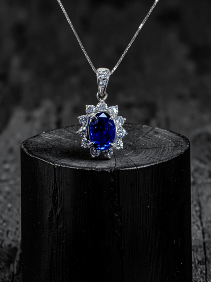 Kazuno 2.19cts. Made in JAPAN Natural No Heat Sri Lankan Royal Vivid Blue Sapphire Pendant (with PT900 and Natural Diamonds) - GIA Certified