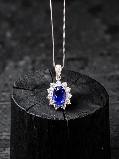 Kazuno 2.19cts. Made in JAPAN Natural No Heat Sri Lankan Royal Vivid Blue Sapphire Pendant (with PT900 and Natural Diamonds) - GIA Certified