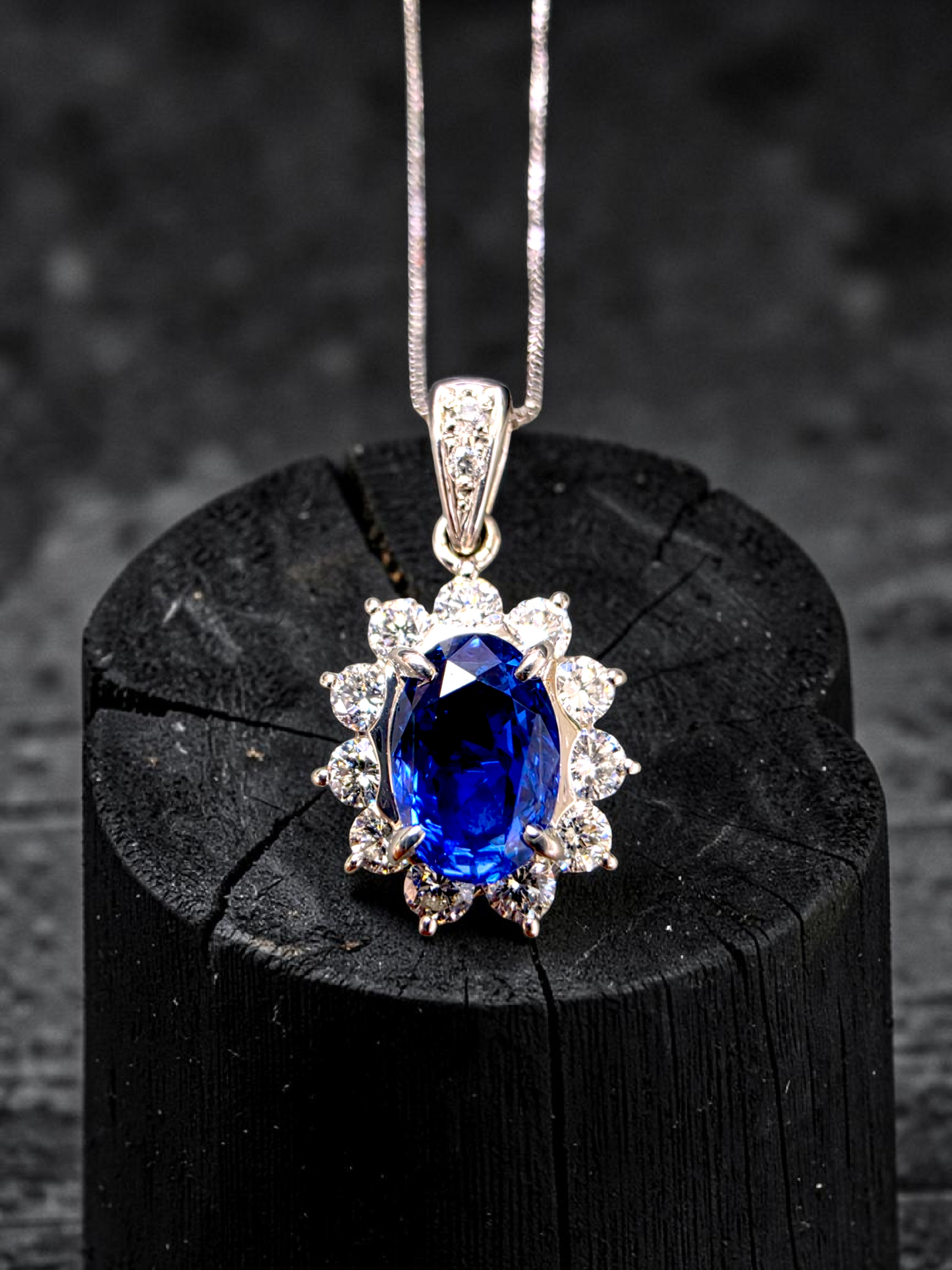 Kazuno 2.19cts. Made in JAPAN Natural No Heat Sri Lankan Royal Vivid Blue Sapphire Pendant (with PT900 and Natural Diamonds) - GIA Certified