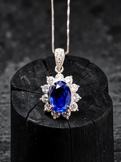 Kazuno 2.19cts. Made in JAPAN Natural No Heat Sri Lankan Royal Vivid Blue Sapphire Pendant (with PT900 and Natural Diamonds) - GIA Certified