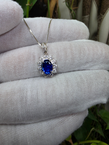 Kazuno 2.19cts. Made in JAPAN Natural No Heat Sri Lankan Royal Vivid Blue Sapphire Pendant (with PT900 and Natural Diamonds) - GIA Certified
