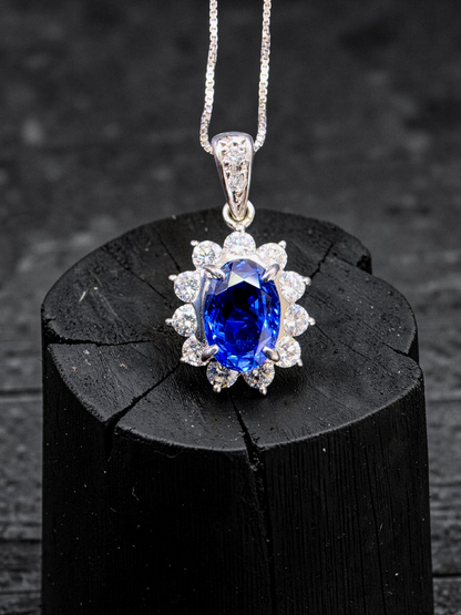 Kazuno 2.19cts. Made in JAPAN Natural No Heat Sri Lankan Royal Vivid Blue Sapphire Pendant (with PT900 and Natural Diamonds) - GIA Certified