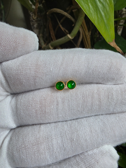 Vert Vivid-Imperial Green Burmese A-Jade Stud Earrings (with 18K Yellow Gold) - Certified V2