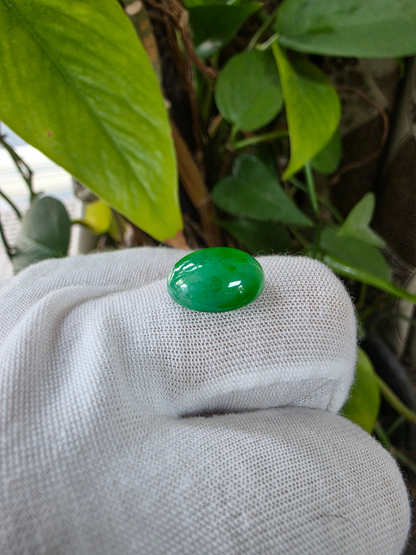 Certified MADE IN JAPAN 9.05 cts. Bright Apple Green Burmese A-Jadeite Oval Cabochon Loose Stone LS63