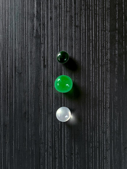 Certified 1.79 cts. Three Stone Burmese A-Jadeite Round Cabochon Calibrated Loose Stones Jewelry Set JS003