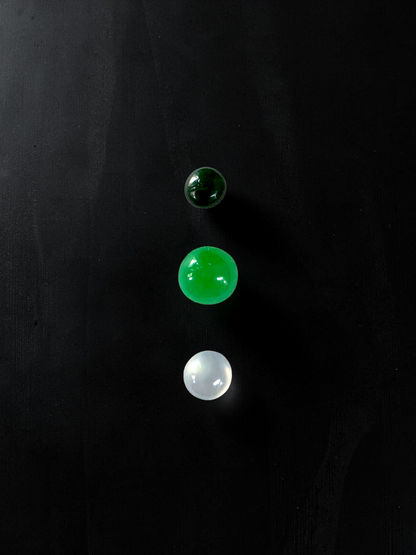 Certified 1.79 cts. Three Stone Burmese A-Jadeite Round Cabochon Calibrated Loose Stones Jewelry Set JS003