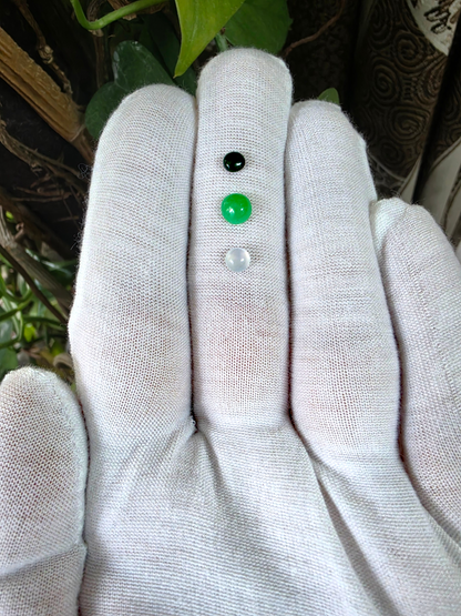 Certified 1.79 cts. Three Stone Burmese A-Jadeite Round Cabochon Calibrated Loose Stones Jewelry Set JS003
