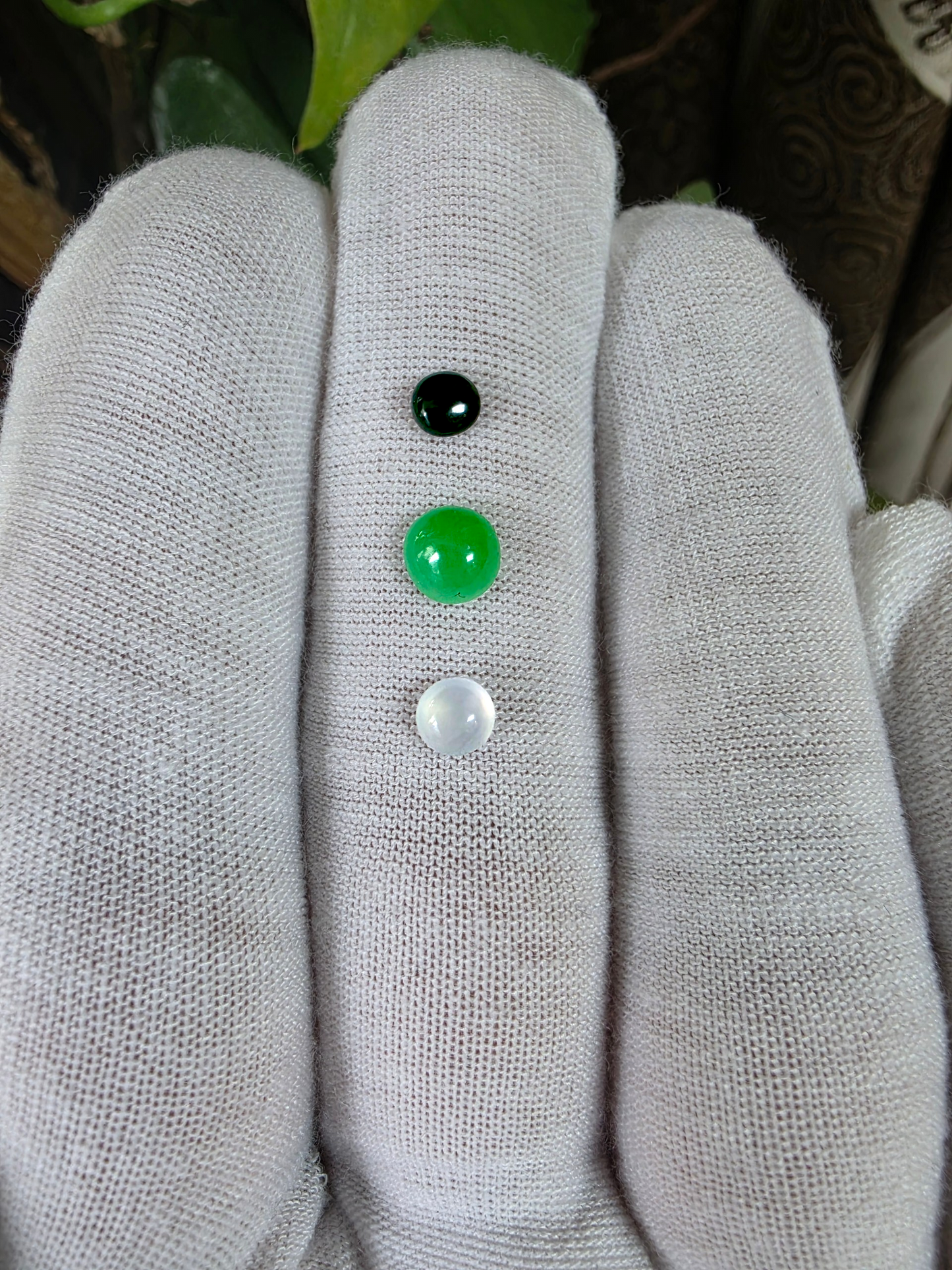Certified 1.79 cts. Three Stone Burmese A-Jadeite Round Cabochon Calibrated Loose Stones Jewelry Set JS003