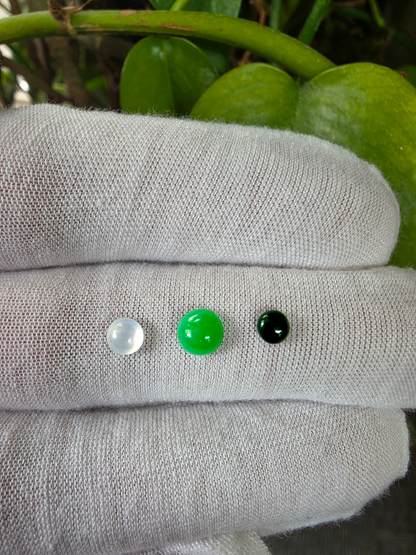 Certified 1.79 cts. Three Stone Burmese A-Jadeite Round Cabochon Calibrated Loose Stones Jewelry Set JS003