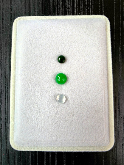 Certified 1.79 cts. Three Stone Burmese A-Jadeite Round Cabochon Calibrated Loose Stones Jewelry Set JS003