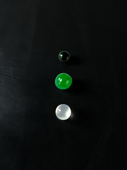 Certified 1.79 cts. Three Stone Burmese A-Jadeite Round Cabochon Calibrated Loose Stones Jewelry Set JS003