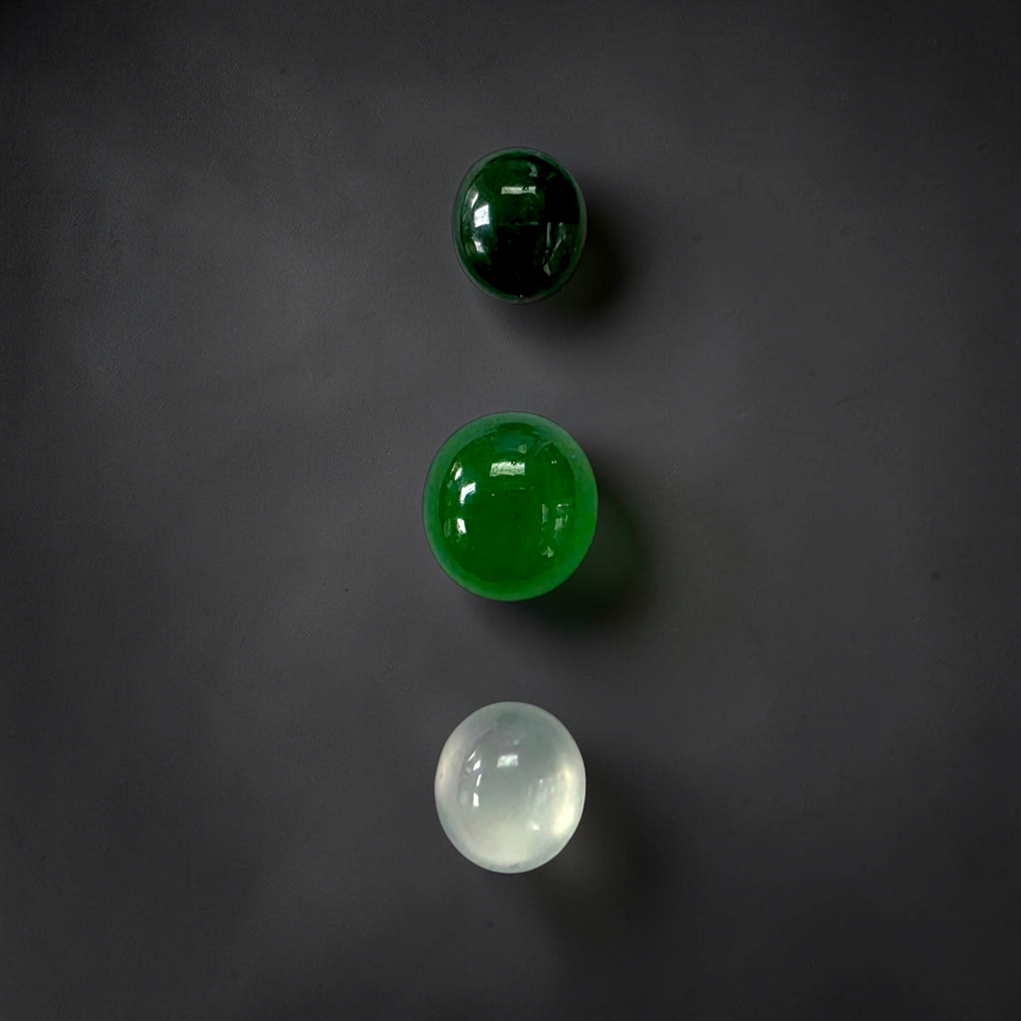 Certified 2.57 cts. Three Stone Burmese A-Jadeite Oval Cabochon Calibrated Loose Stones Jewelry Set JS004