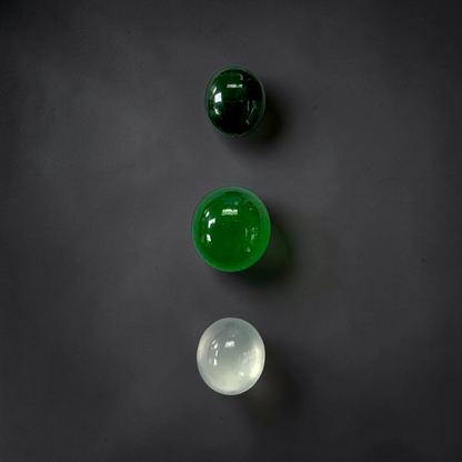 Certified 2.57 cts. Three Stone Burmese A-Jadeite Oval Cabochon Calibrated Loose Stones Jewelry Set JS004