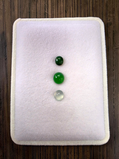 Certified 2.57 cts. Three Stone Burmese A-Jadeite Oval Cabochon Calibrated Loose Stones Jewelry Set JS004