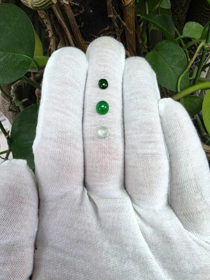 Certified 2.57 cts. Three Stone Burmese A-Jadeite Oval Cabochon Calibrated Loose Stones Jewelry Set JS004