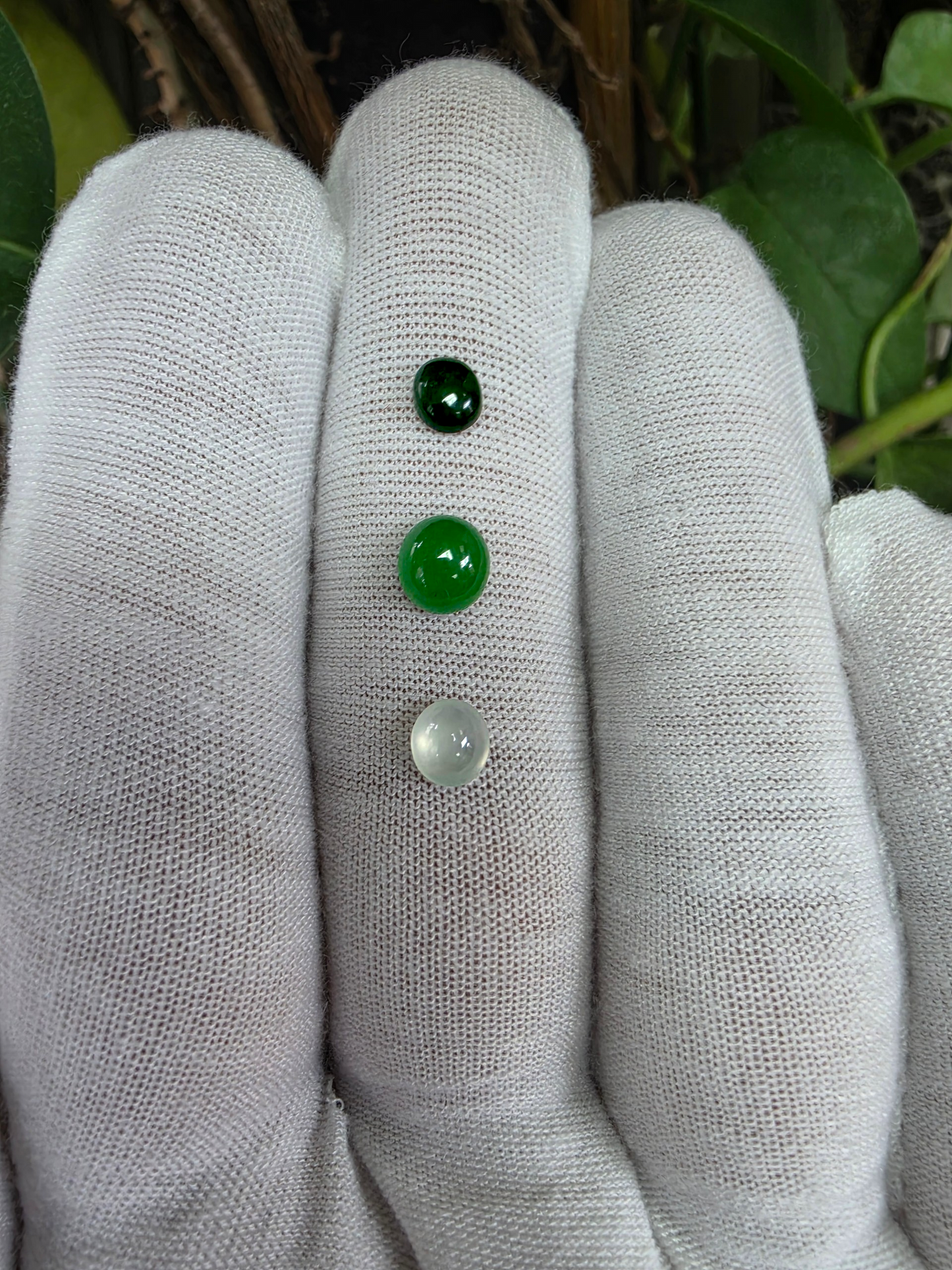 Certified 2.57 cts. Three Stone Burmese A-Jadeite Oval Cabochon Calibrated Loose Stones Jewelry Set JS004