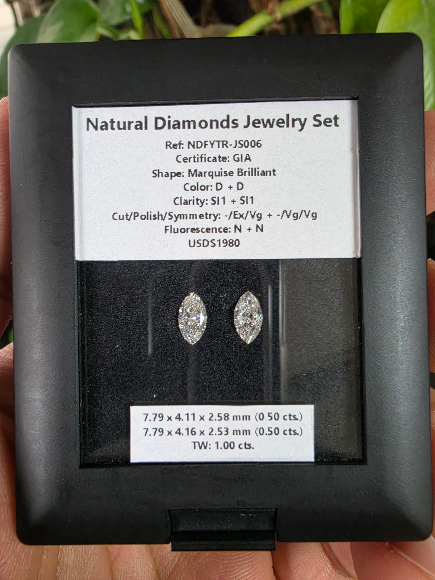 GIA Certified 1.00 cts. Natural D SI1 Marquise Diamond Matched Pair Loose Stones Jewelry Set JS006