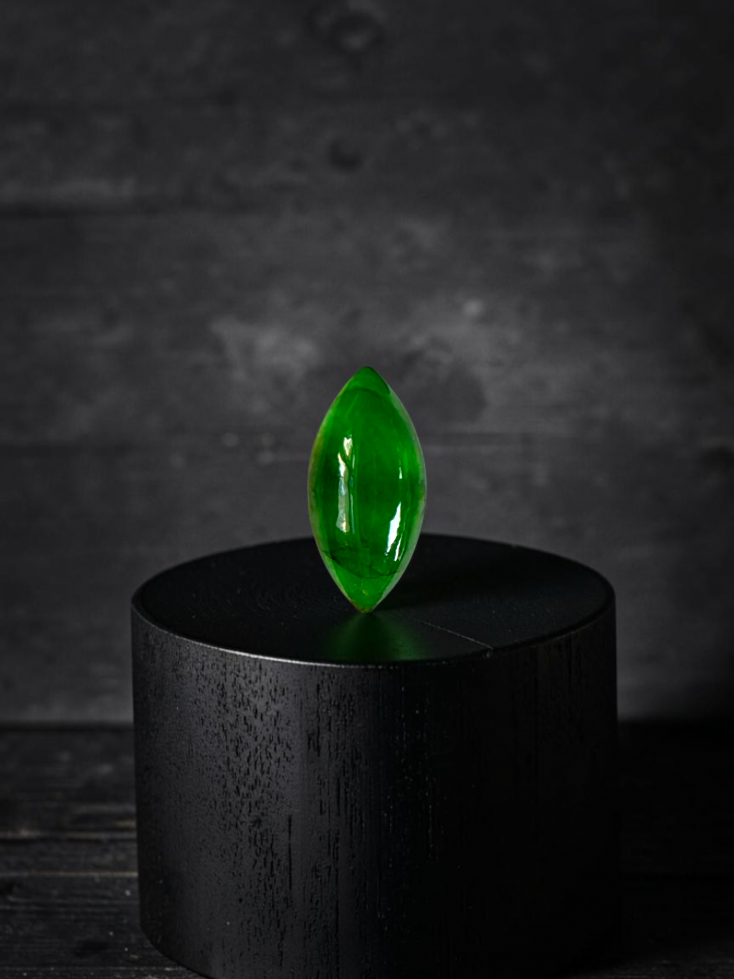 Certified MADE IN JAPAN 1.65 cts. Intense Imperial Apple Green Burmese A-Jadeite Marquise Cabochon Loose Stone LS64