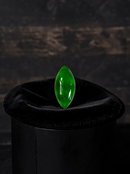 Certified MADE IN JAPAN 1.65 cts. Intense Imperial Apple Green Burmese A-Jadeite Marquise Cabochon Loose Stone LS64