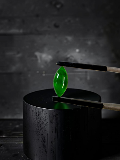 Certified MADE IN JAPAN 1.65 cts. Intense Imperial Apple Green Burmese A-Jadeite Marquise Cabochon Loose Stone LS64