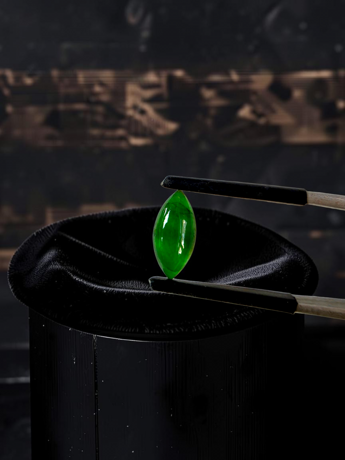 Certified MADE IN JAPAN 1.65 cts. Intense Imperial Apple Green Burmese A-Jadeite Marquise Cabochon Loose Stone LS64