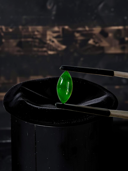 Certified MADE IN JAPAN 1.65 cts. Intense Imperial Apple Green Burmese A-Jadeite Marquise Cabochon Loose Stone LS64