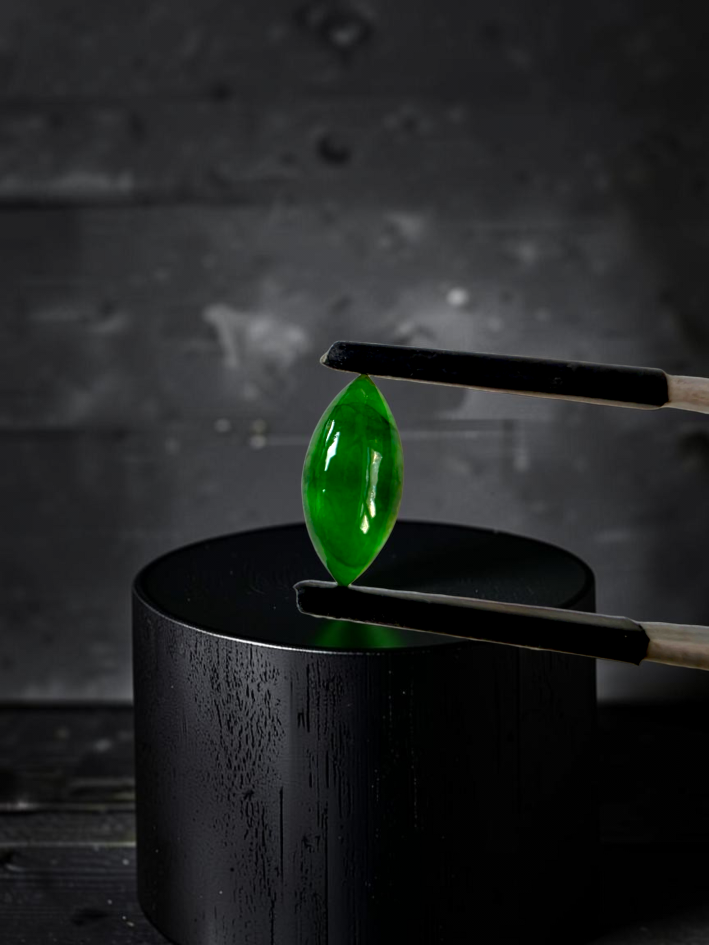 Certified MADE IN JAPAN 1.65 cts. Intense Imperial Apple Green Burmese A-Jadeite Marquise Cabochon Loose Stone LS64