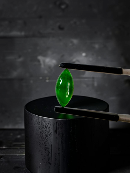 Certified MADE IN JAPAN 1.65 cts. Intense Imperial Apple Green Burmese A-Jadeite Marquise Cabochon Loose Stone LS64