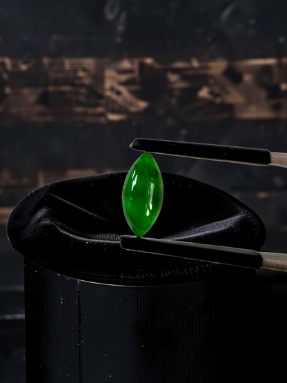Certified MADE IN JAPAN 1.65 cts. Intense Imperial Apple Green Burmese A-Jadeite Marquise Cabochon Loose Stone LS64