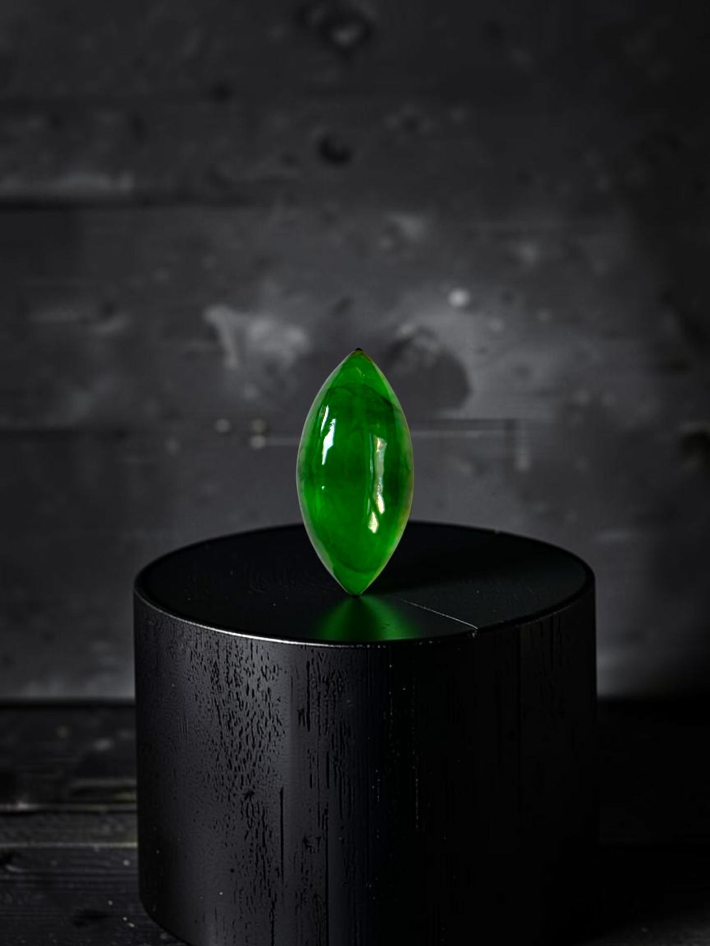 Certified MADE IN JAPAN 1.65 cts. Intense Imperial Apple Green Burmese A-Jadeite Marquise Cabochon Loose Stone LS64