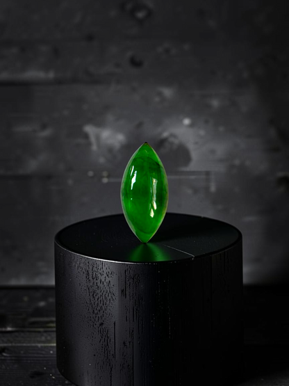 Certified MADE IN JAPAN 1.65 cts. Intense Imperial Apple Green Burmese A-Jadeite Marquise Cabochon Loose Stone LS64