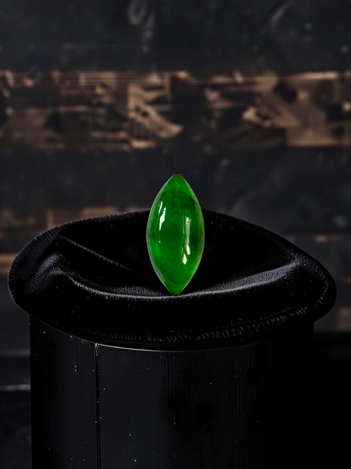 Certified MADE IN JAPAN 1.65 cts. Intense Imperial Apple Green Burmese A-Jadeite Marquise Cabochon Loose Stone LS64
